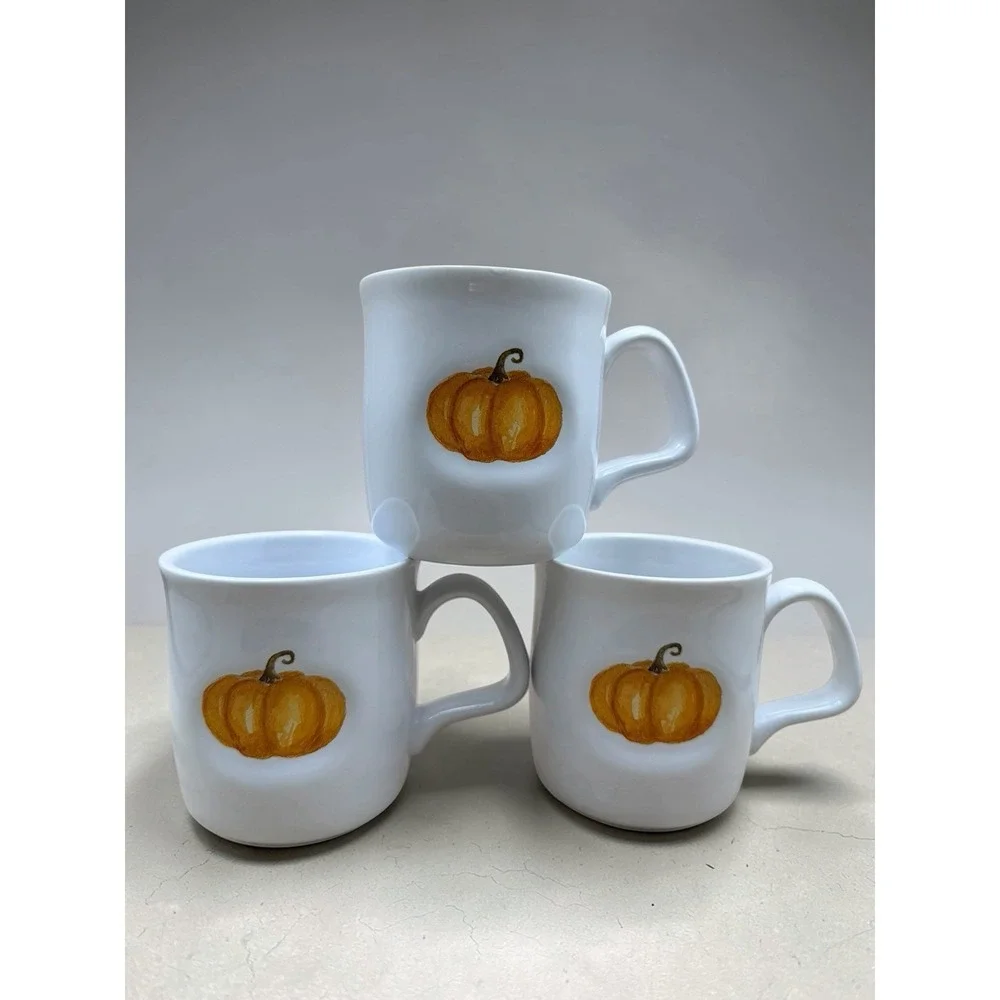 Set Of 3‎ Williams Sonoma Sugar Pumpkin Collection Coffee Mugs Fall Harvest 12oz